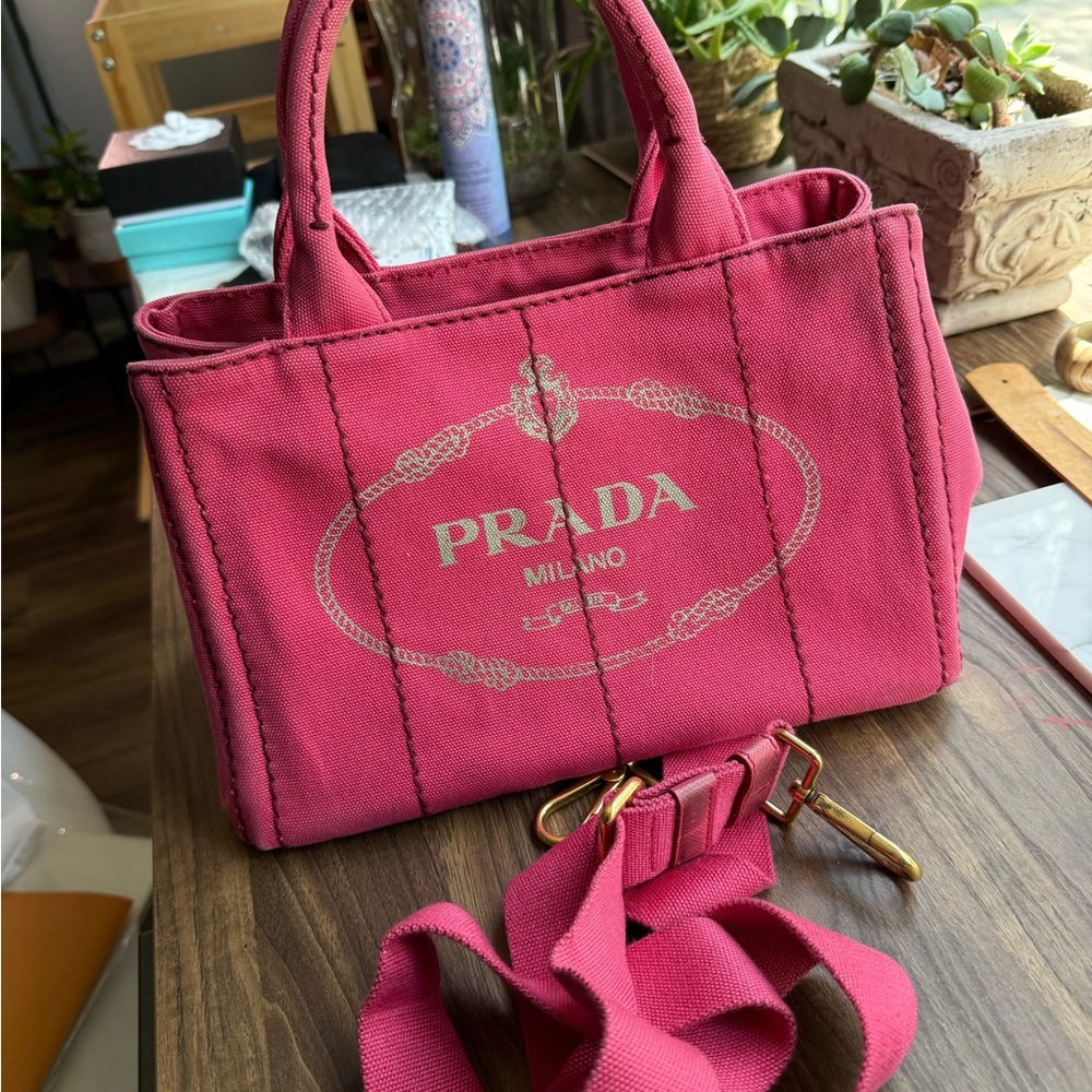 Prada Pink Canapa Canvas Tote Bag - Picture 9 of 10